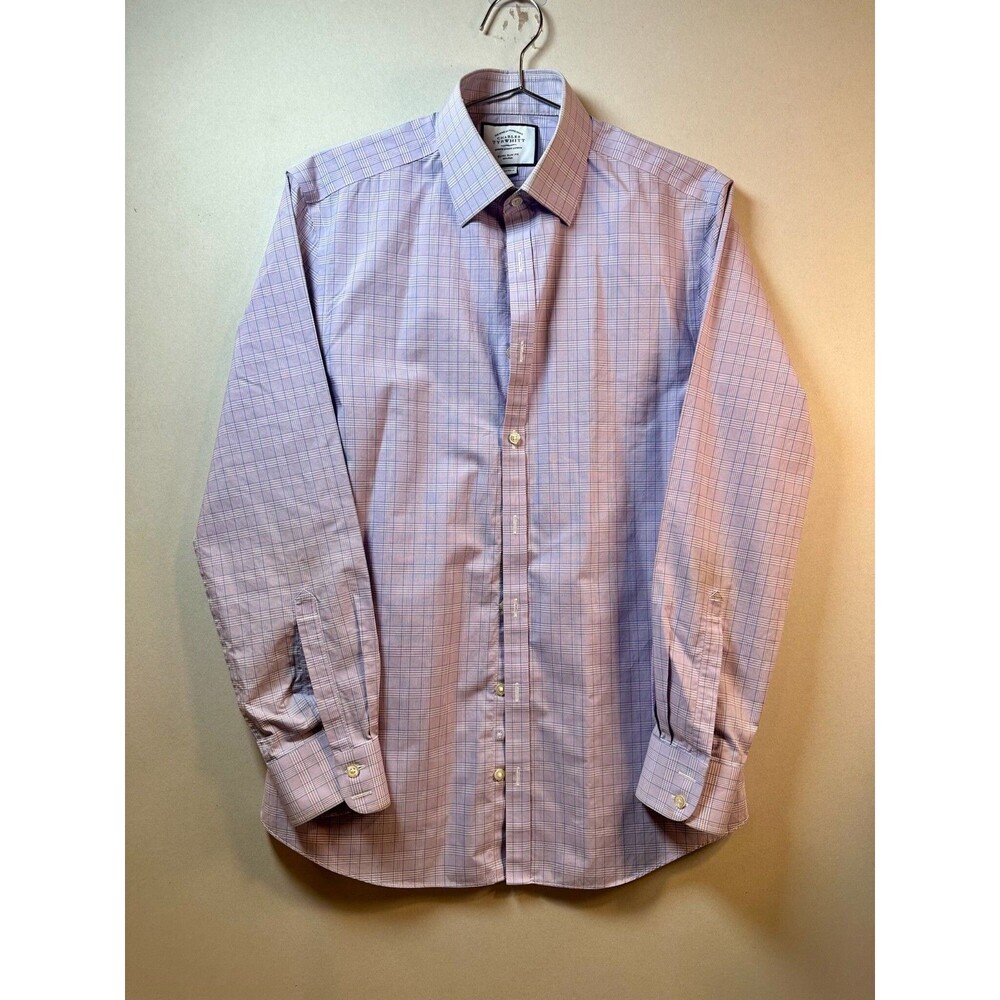 Charles Tyrwhitt Purple Check 100% Cotton Dress Shirt 15.5 34 Extra Slim Office